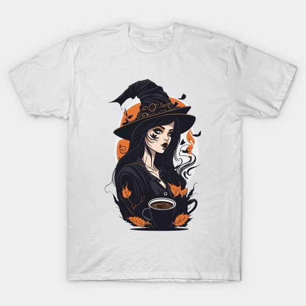 Halloween Coffee lover Witch T-Shirt by Luvleigh